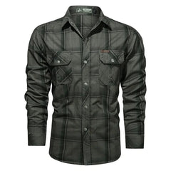 Men Plaid Casual Shirts Male Military Outdoor Loose Multi-pockets