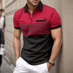 Men's summer short sleeved lapel 3D digital printed striped polo shirt