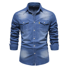 2024 Trend denim top men's non-ironing shirt Casual solid color