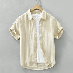 Summer New Linen Cotton Casual Shirt for Men Clothing Vintage Short