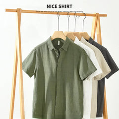 Summer New Linen Cotton Casual Shirt for Men Clothing Vintage Short