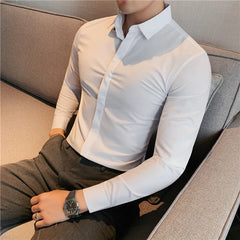 Men Long Sleeved Shirt 2024 Autumn New Anti-wrinkle Soft Solid Casual