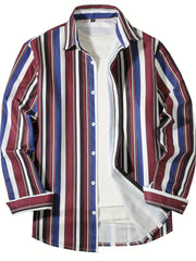 New Men's Long Sleeve Blue White Striped Shirt Fashion Standard-fit