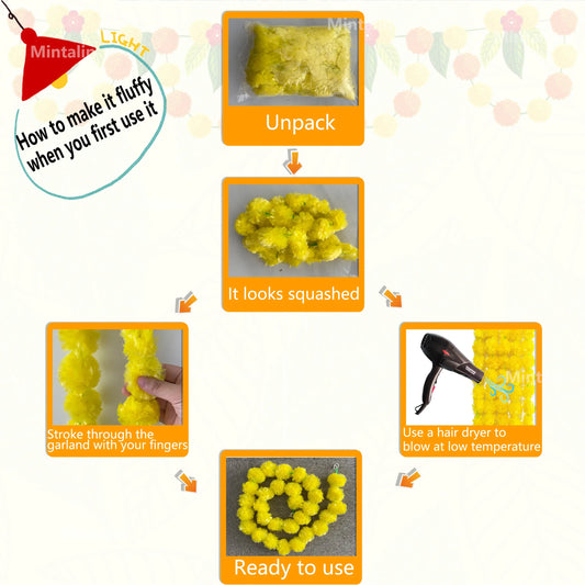 Marigold Flower Garland with зo Flowers, Artificial Flowers for Diwali