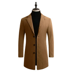 Korean Style Men Trench Coat Lapel Buttons Woolen Coat Casual Overcoat