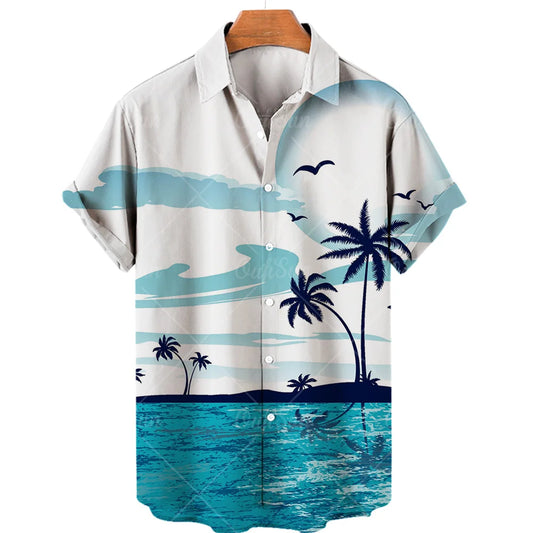 Coconut Tree Printed Hawaiian Shirt Simple Summer Style Beach Shirts