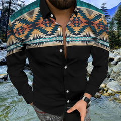 Social Fashion Men Shirts Casual  Buttoned Shirt Aztec Ethnic Print