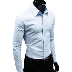 Elegant Business Shirt Button-down Closure Cotton Blend Men's Slim Fit