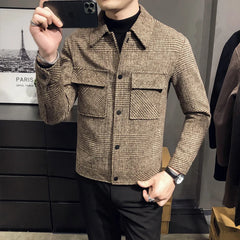 2024Autumn/Winter Men Polo Neck Woolen Jacket Fashion Slim Fit Suit