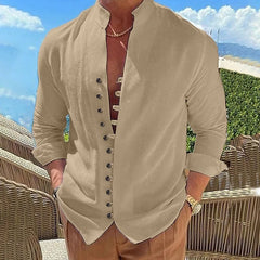 100% pure cotton linen hot selling fashion men's long sleeved shirt