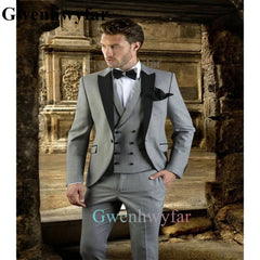 Gwenhwyfar New Indian Style Black Mens Suits With Pant Stand Collar