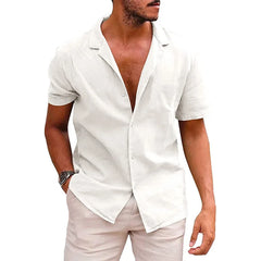 Cotton Linen Hot Sale Men's Short-Sleeved Shirts Summer Solid Color