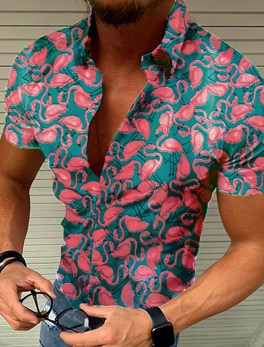 Men's Shirt Aloha Shirt Flamingo Turndown 3D Print Outdoor Casual