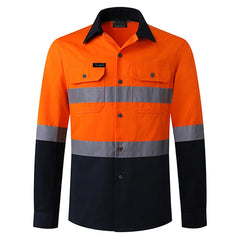 Navy Blue Hi Vis Shirt Long Sleeve Coton Safety Shirt Work Wear