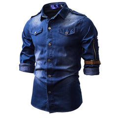 2023 New Men's Denim Turn-down Collar Shirt Coat Fashion Casual Daily