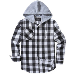 Spring Autumn Men's Checkered Shirt Hooded Flannel Warm Fashion Luxury