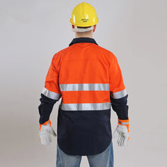 Navy Blue Hi Vis Shirt Long Sleeve Coton Safety Shirt Work Wear