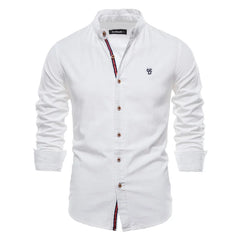 New Spring Summer 100% Cotton Social Shirt Men Solid Color Embroidery