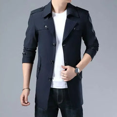 New Spring Men Trench Fashion England Style Long Trench Coats Mens