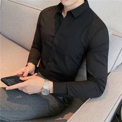 Men Long Sleeved Shirt 2024 Autumn New Anti-wrinkle Soft Solid Casual