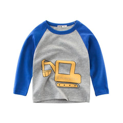 2024 Boys Clothes Cartoon  Excavator T-shirt for Boy Autumn New