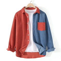 Spring Autumn Cargo Corduroy Men Long Sleeve Casual Pocket Patchwork