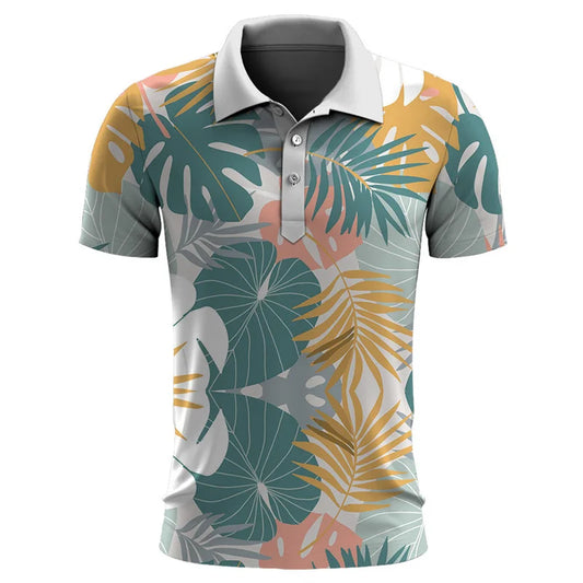 Hawaiian Plants Polo Shirt For Men Summer 3D Print Leaves Flower Short