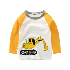 2024 Boys Clothes Cartoon  Excavator T-shirt for Boy Autumn New