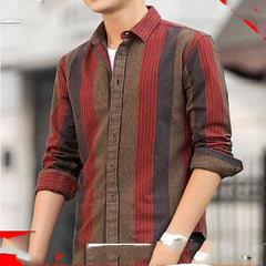 Spring Autumn New Fashion Striped Shirt Man Turn-down Collar Long