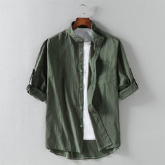 Cotton Linen Cropped Short Sleeved Shirt for Men's 2024 Summer Loose