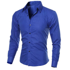 Men's Luxury Casual Social Formal Shirt Lapel Long Sleeve Slim Solid