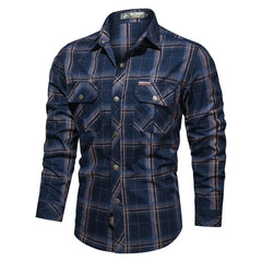 Men Plaid Casual Shirts Male Military Outdoor Loose Multi-pockets