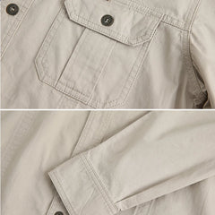 New Autumn Military Style Cotton Pocket Shirt for Men Solid Color Slim