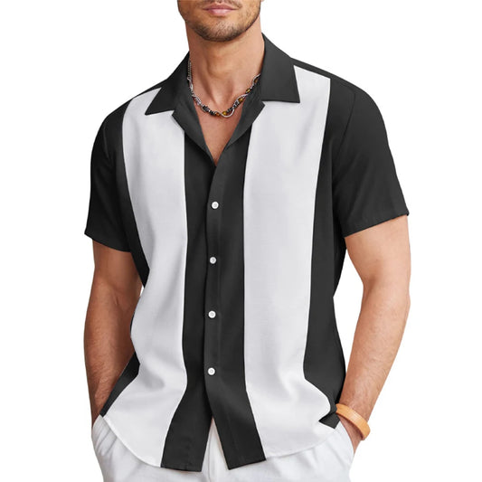 New Fashion Men Casual Vintage Bowling Shirt Hawaiian Short Sleeve