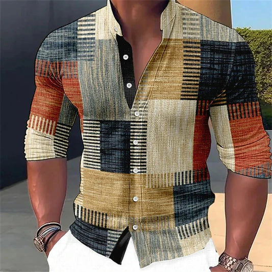 Men's Shirt Plaid Stripe Geometric Stand Collar Outdoor Street Print