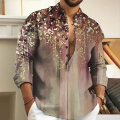 Men Long Sleeve Button-Down Shirt Blouse Loose Henley V-Neck Beach