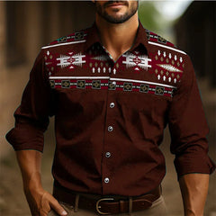 2024 Vintage Men's Shirt Ethnic Wear Western Shirt Tribal Pattern