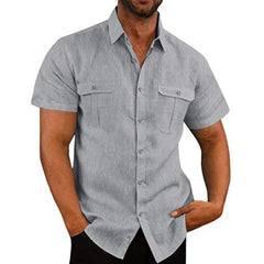 2023 Men Short-Sleeved Shirts Summer Solid Color Stand-Up Collar