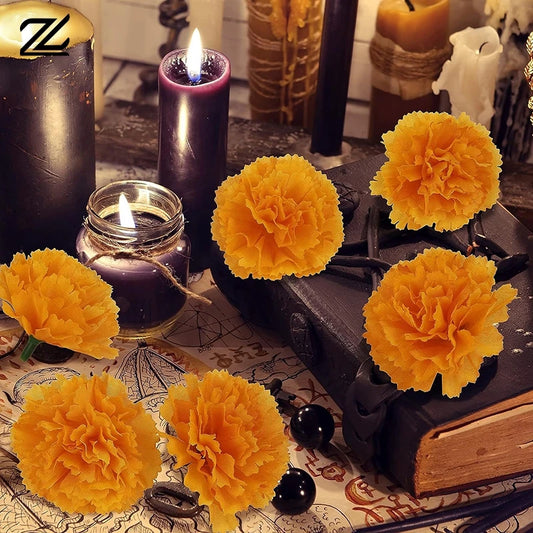 10Pcs Mexican Marigold Artificial Flowers For Day Of The Dead Diwali