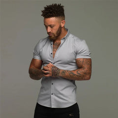 Men's Fashion Dress Shirt Summer Classic Slim Fit Button Short Sleeve