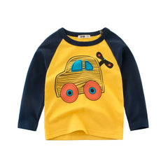 2024 Boys Clothes Cartoon  Excavator T-shirt for Boy Autumn New