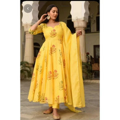 Women Yellow Palazzo Kurta Set Designer Flared Kurti Pent Stitched