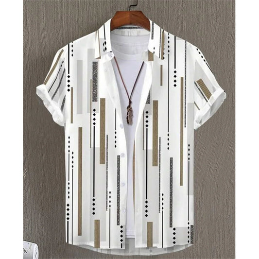 Hawaiian Beach Shirts Summer Men Shirt 3D Print Vintage Stripe Shirt