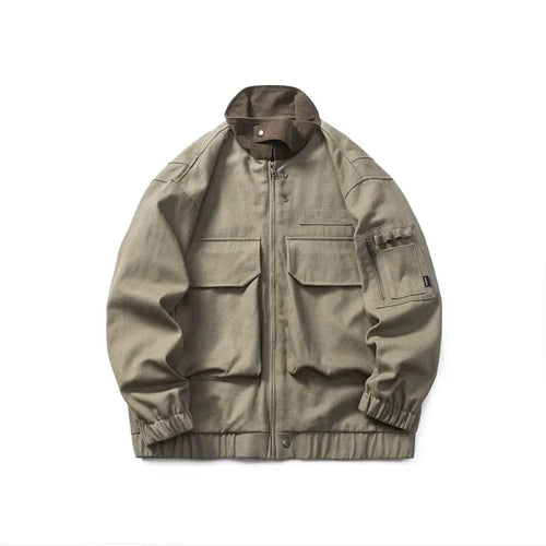 Bomber Jacket Men Vintage Multi-pocket Loose Safari Coat Harajuku