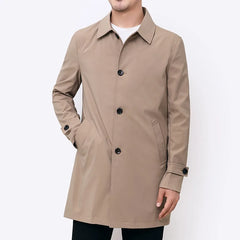 Trench Men Long Windbreaker Coat Fashion Business Casual Loose Solid