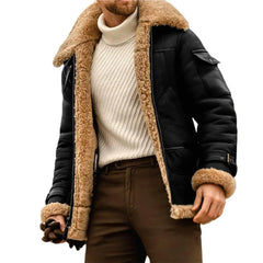 Men Plus Size Winter Coat Lapel Collar Long Sleeve Padded Leather