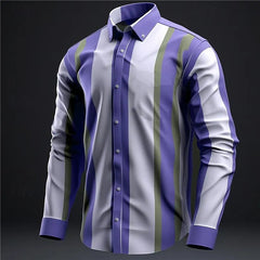 Striped Men's Business Casual Shirt Everyday Wear Spring Lapel Long