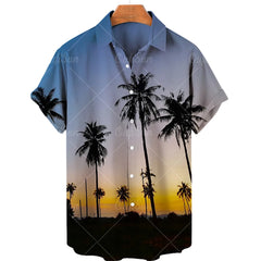 Coconut Tree Printed Hawaiian Shirt Simple Summer Style Beach Shirts