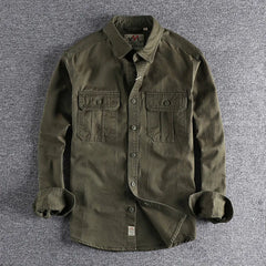 Safari Style Male Shirts Tops Pure Cotton Work Clothes Multi Pocket