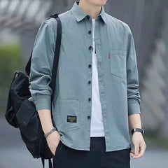 Pockets Button Handsome Turn-down Collar Shirts Spring Summer